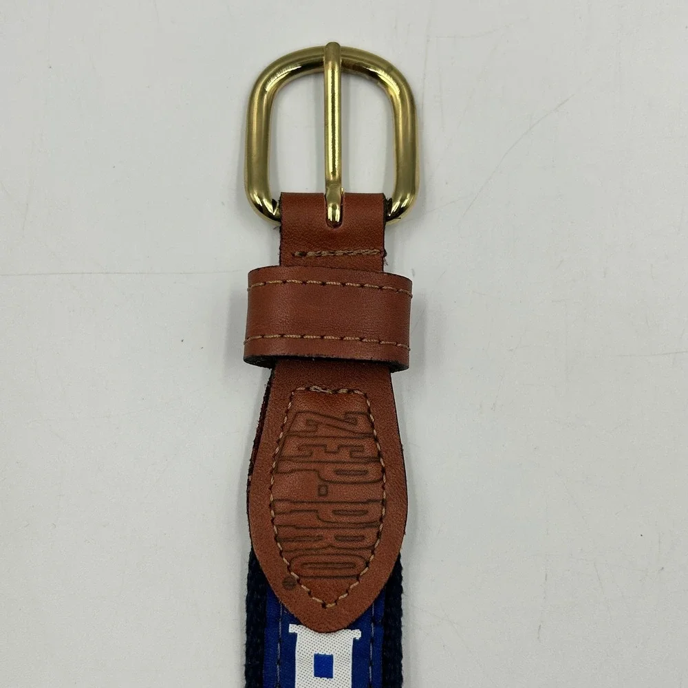 Zep-Pro Nautical Signal Flag Belt Navy Blue Mens Size 40 Leather Webbing EUC